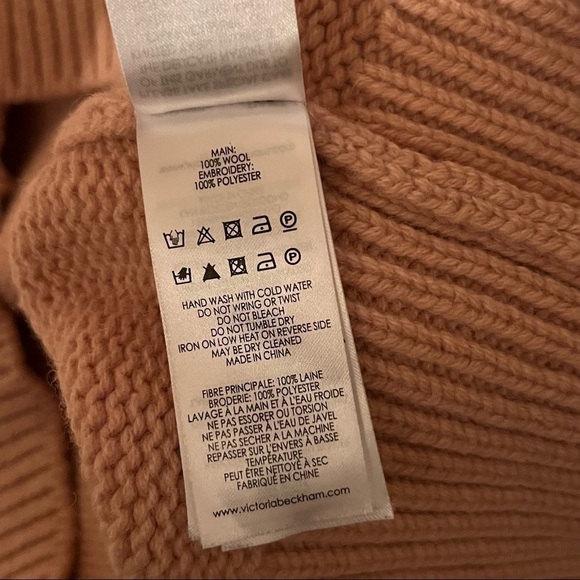 VICTORIA BECKHAM Pale Pink Oversized‎ Wool Funnel Neck Chunky Sweater Size M - Picture 11 of 12